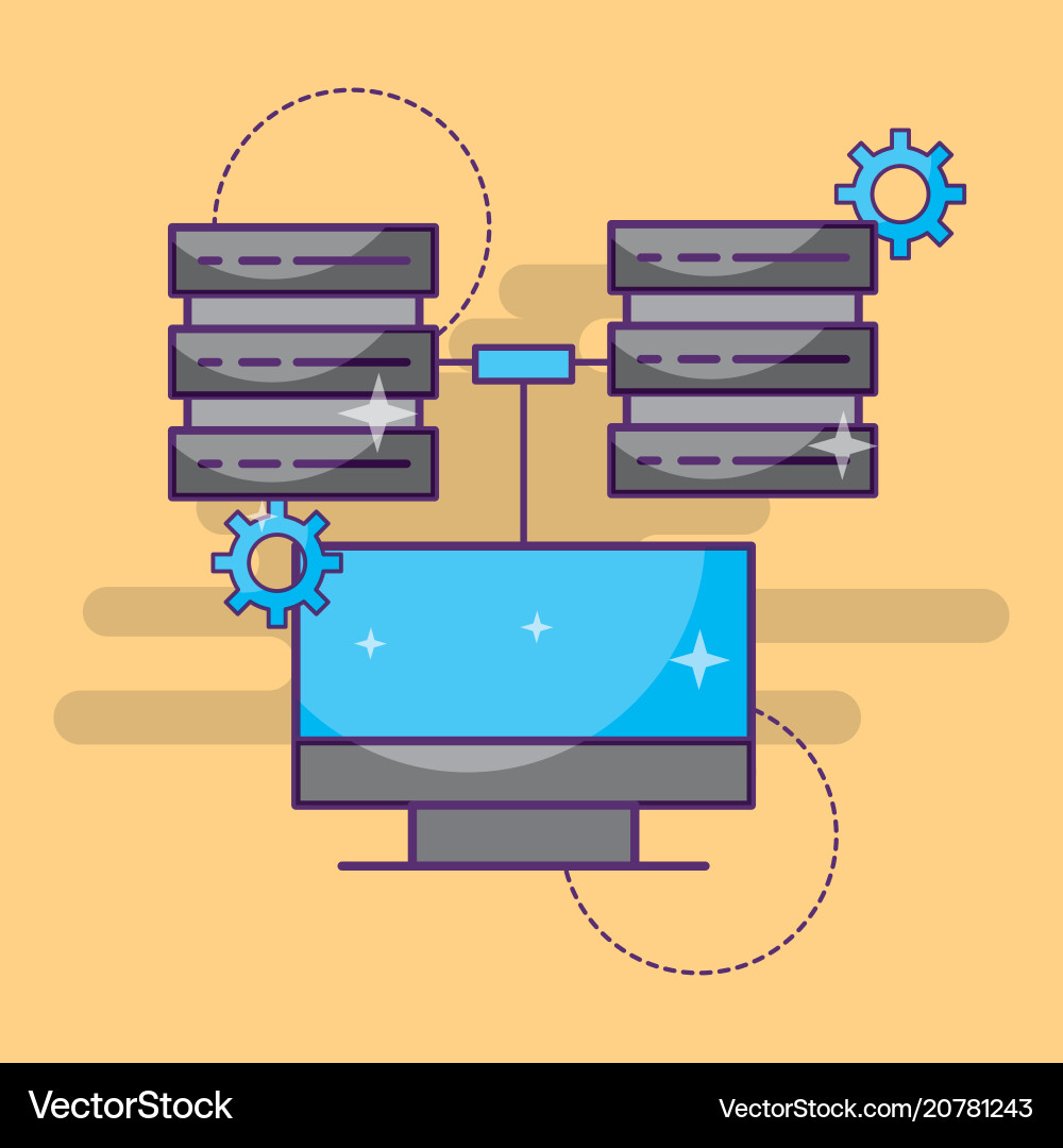 Computer data server center setting technology Computer data server center setting technology vector image