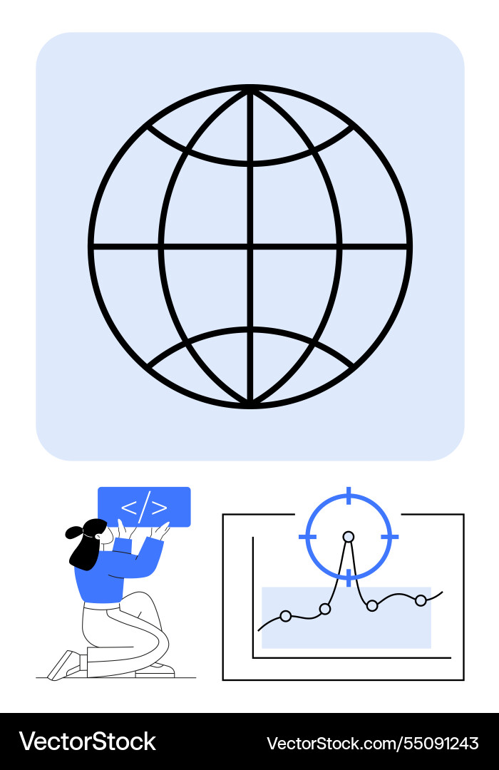 Global connectivity with web development and data Global connectivity with web development and data vector image