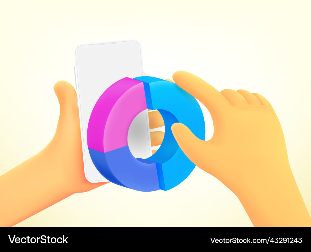 Hand holding smartphone with chart 3d Hand holding smartphone with chart 3d Vector Image
