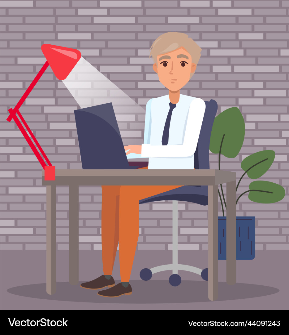 Man employee working on computer at desk vector image