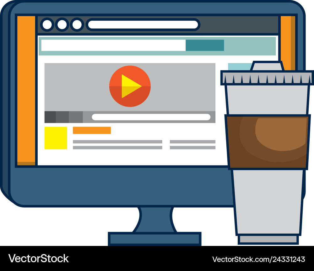 Monitor computer with webpage and coffee Monitor computer with webpage and coffee vector image