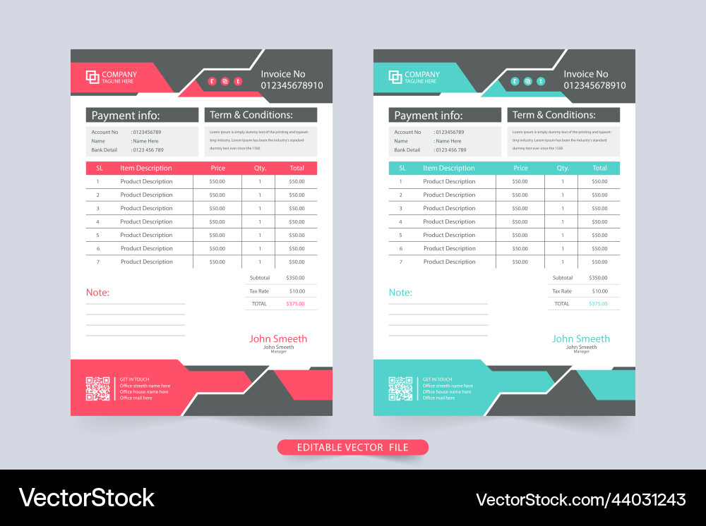 Simple invoice template with abstract shapes Vector Image