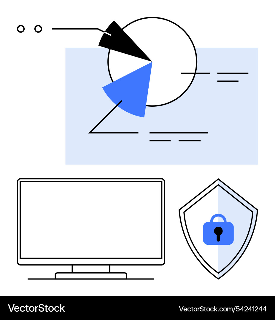 Computer monitor with pie chart and security vector image
