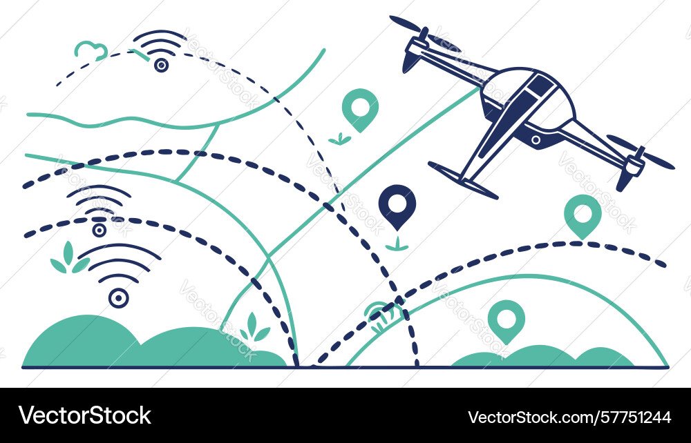 Drone flight path and aerial mapping technology Vector Image