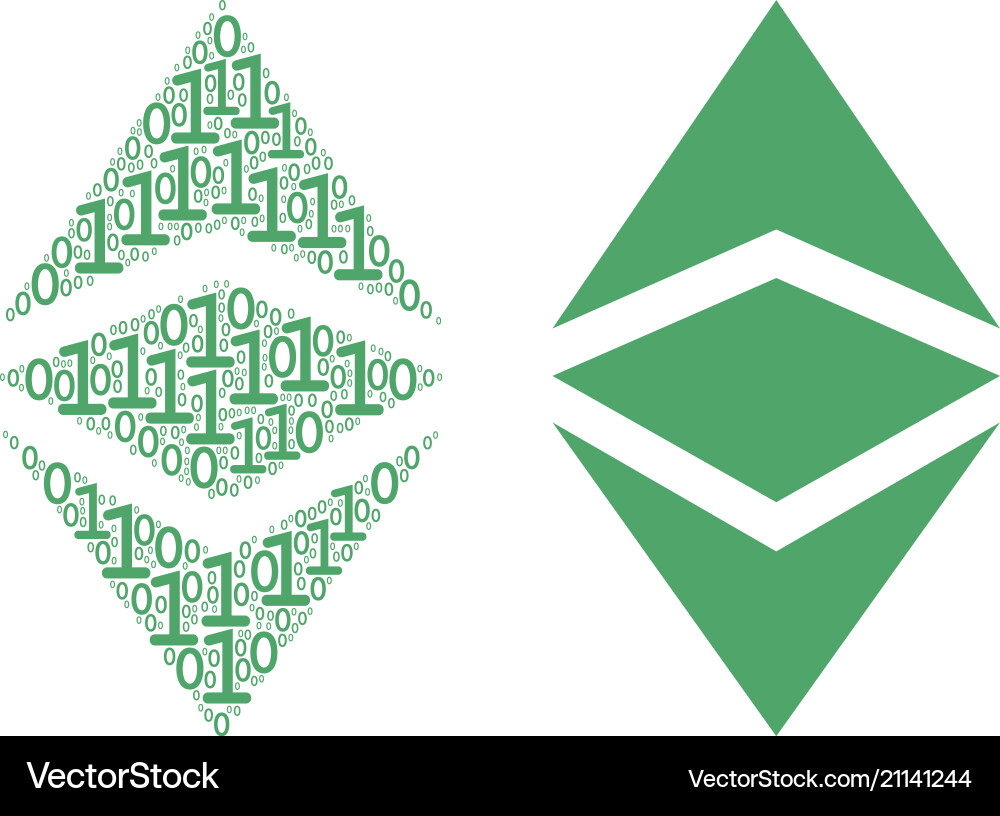 Ethereum classic collage of binary digits Ethereum classic collage of binary digits Vector Image