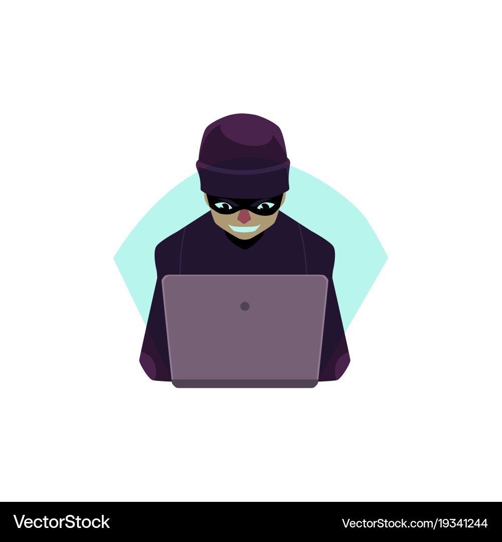 Flat hacker with laptop isolated vector image