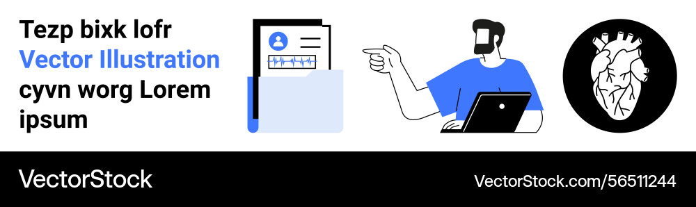 Man using laptop and pointing next to document Man using laptop and pointing next to document vector image