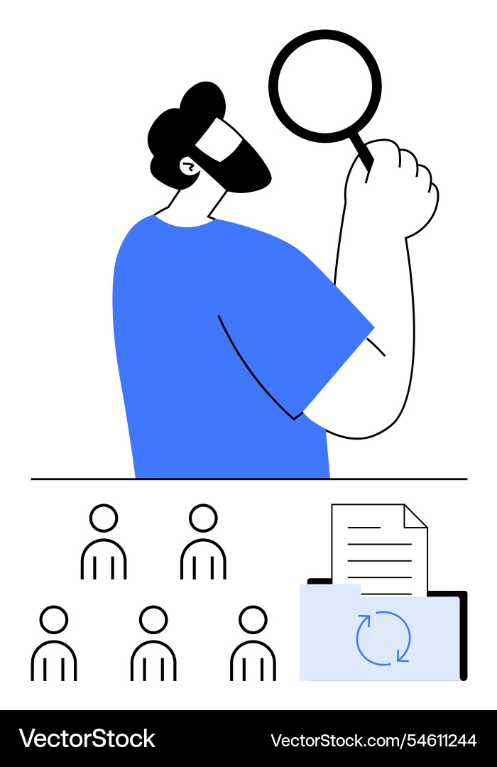 Man with magnifying glass analyzing data Man with magnifying glass analyzing data Vector Image