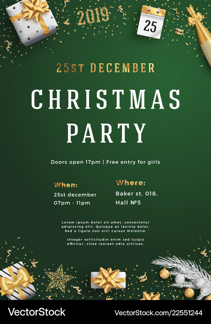 Merry christmas party layout poster Merry christmas party layout poster vector image