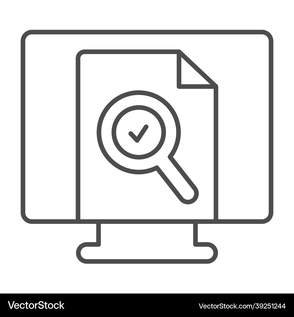 Monitor monoblock with document file and loupe Monitor monoblock with document file and loupe vector image