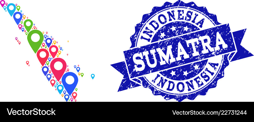 Mosaic map of sumatra island with pointers vector image
