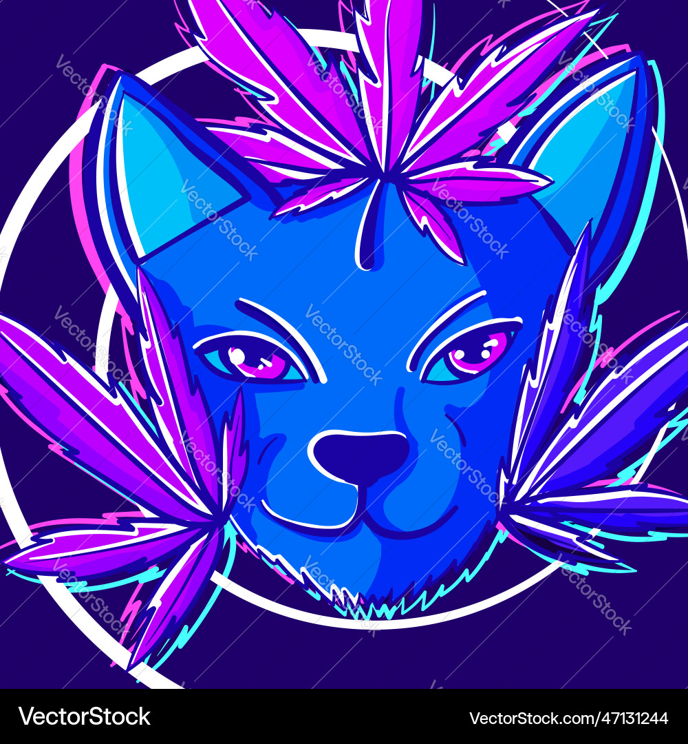 Neon digital drawing of a psychedelic cat head Neon digital drawing of a psychedelic cat head vector image
