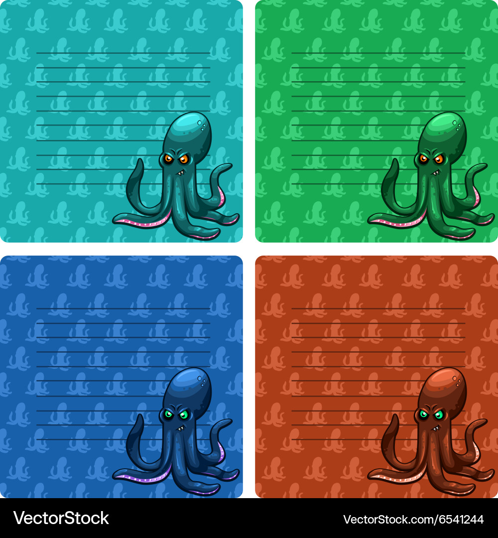 Octopuses card with lines Vector Image