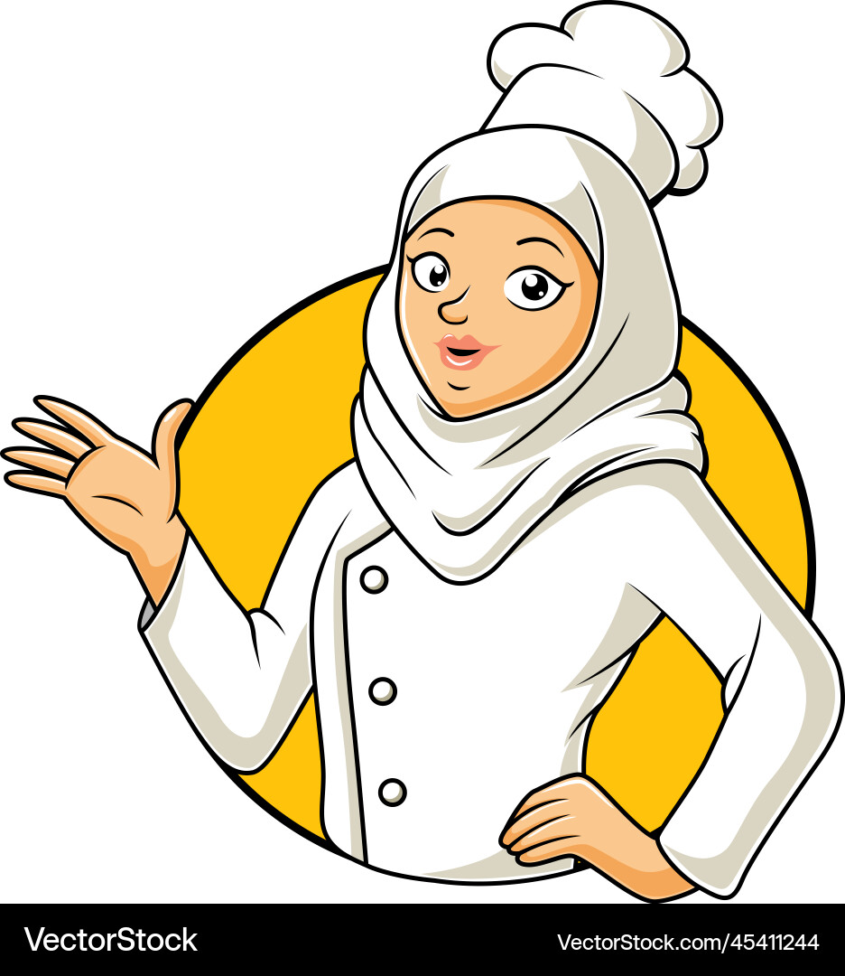 Süße muslim Mädchen Koch Cartoon Präsentation Süße muslim Mädchen Koch Cartoon Präsentation vektorbild