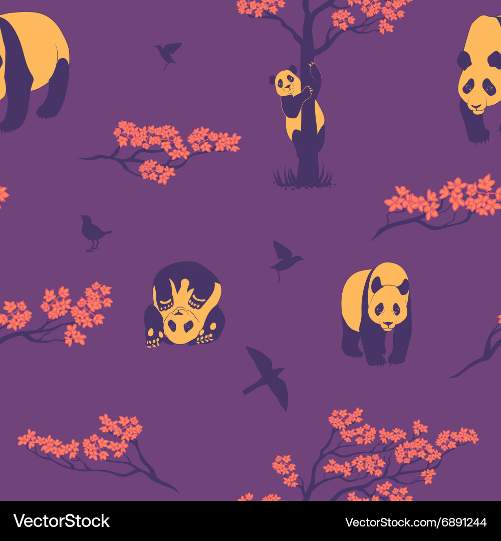 Seamless pattern of sakura tree and panda Vector Image