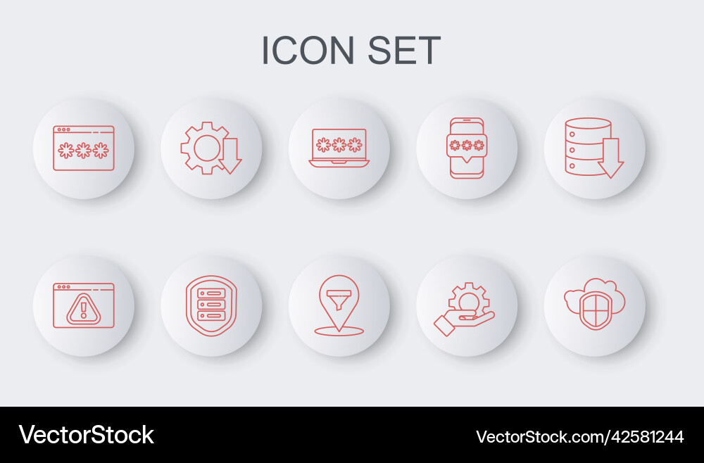 Set line cloud and shield browser Set line cloud and shield browser vector image
