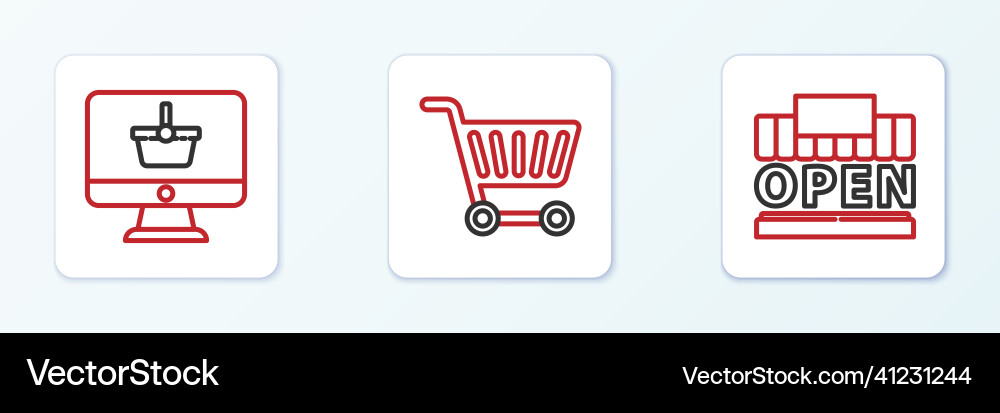 Set line shopping building and open monitor Vector Image