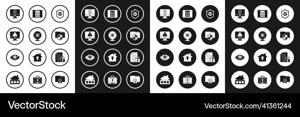 Set shield with check mark security camera Set shield with check mark security camera vector image