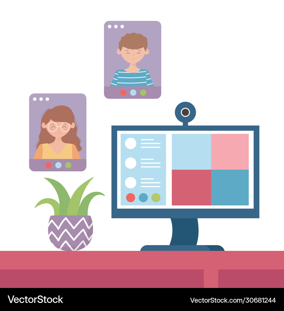 Treffen online Menschen Telearbeitscomputer Treffen online Menschen Telearbeitscomputer vektorbild