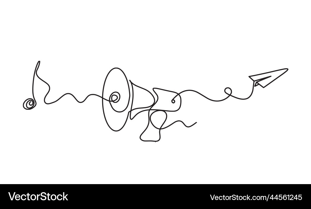 Abstract megaphone with paper plane as continuous Abstract megaphone with paper plane as continuous Vector Image