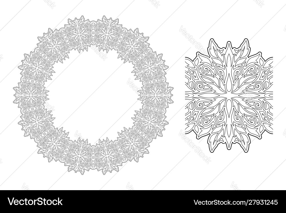 Line art with round pattern and paint brush Line art with round pattern and paint brush vector image