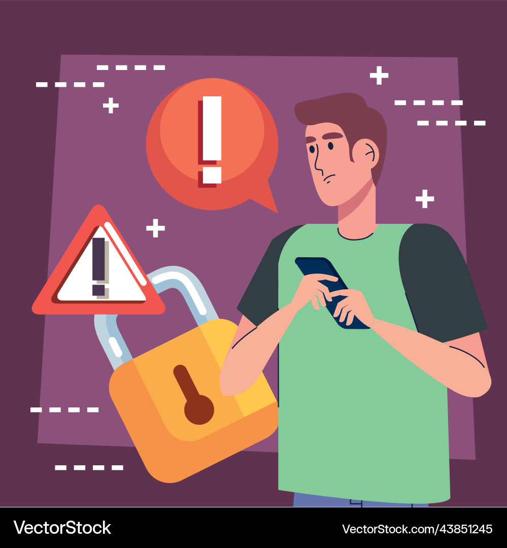 Man using smartphone with padlock vector image