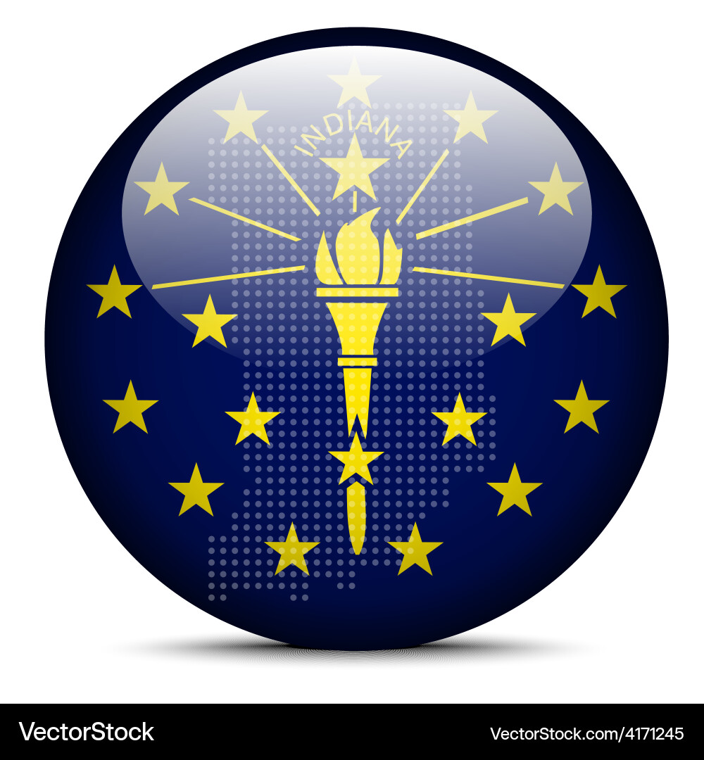 Map with dot pattern on flag button of usa indiana Vector Image