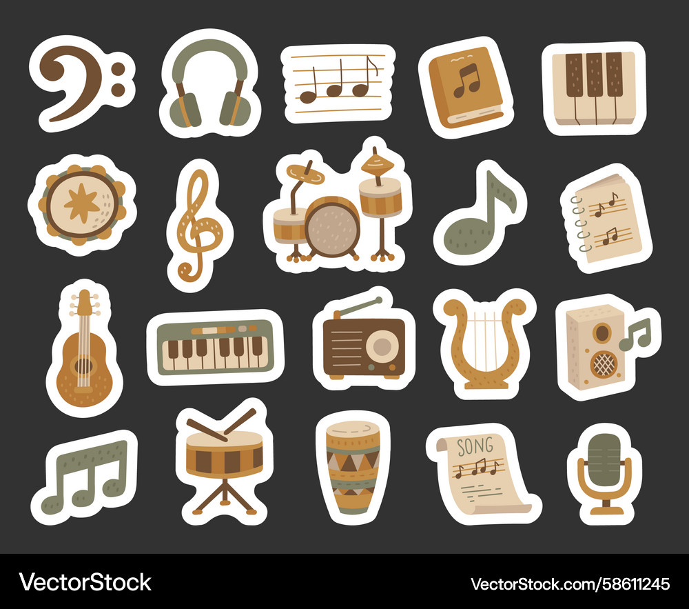 Music set in scandinavian with instruments Vector Image