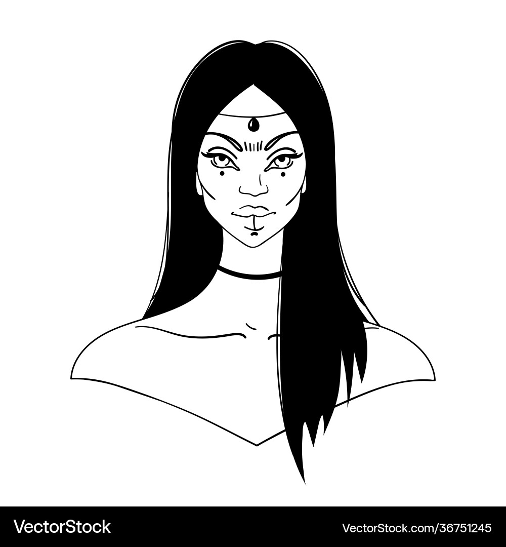 Portrait an esoteric woman with black hair Portrait an esoteric woman with black hair Vector Image