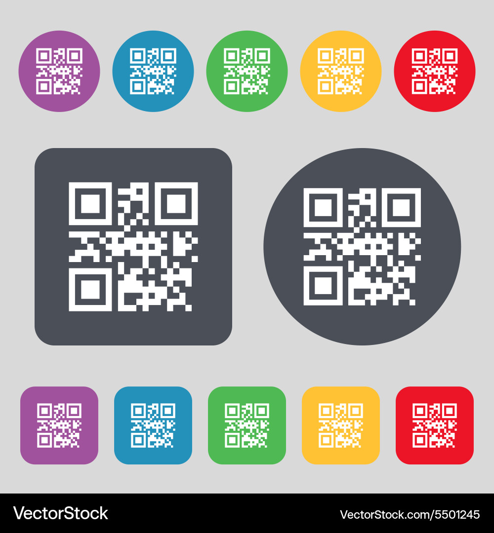 Qr code icon sign a set of 12 colored buttons flat vector image