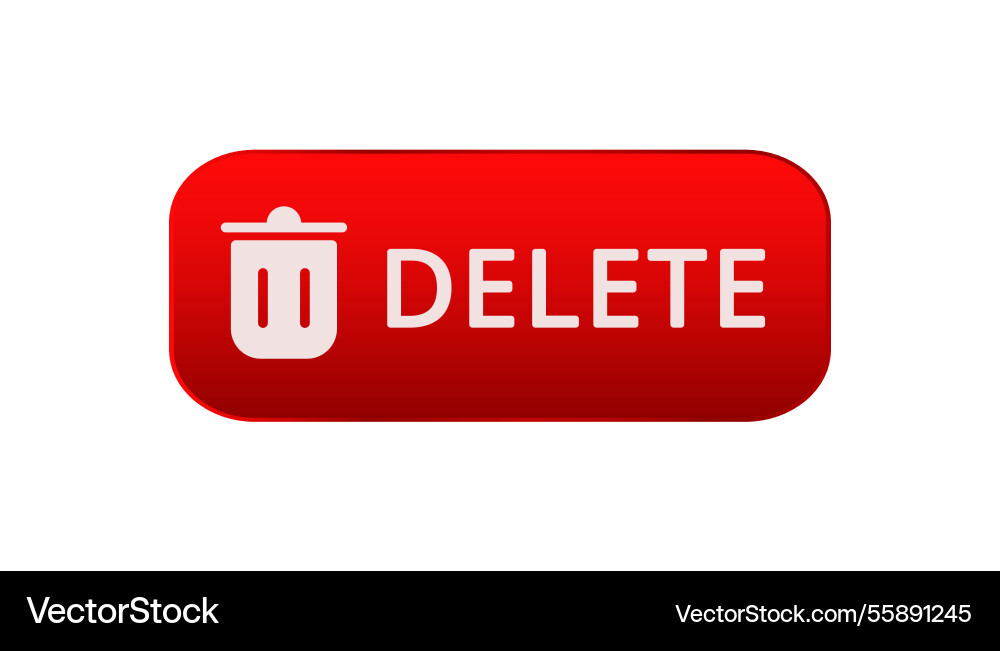 Red delete button with trash can icon vector image