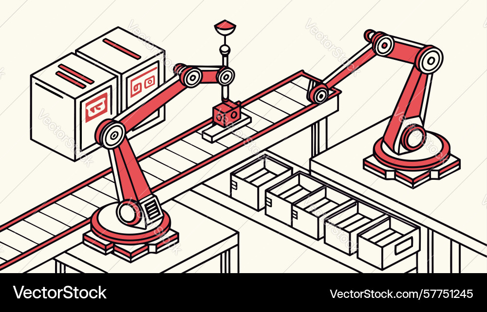 Robotic arm on automated assembly line design vector image