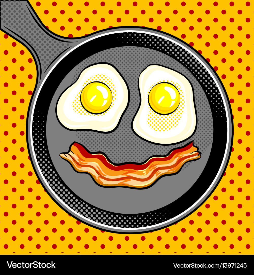 Smiling Eggs with Bacon - Pop Art Vector Image