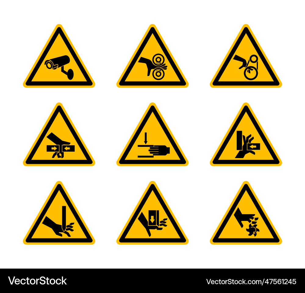 Triangular warning hazard symbols labels isolate Triangular warning hazard symbols labels isolate Vector Image