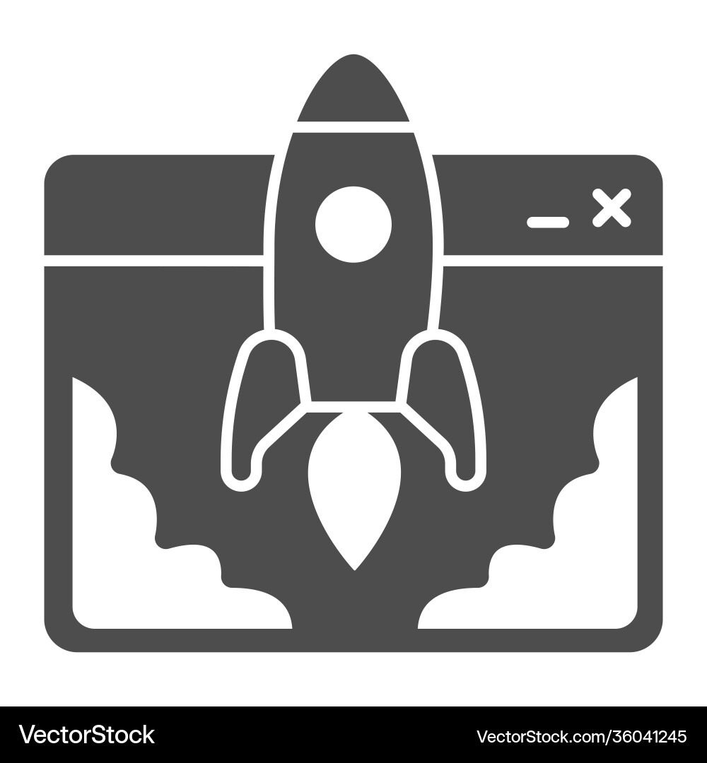 Website and rocket launch solid icon startup Website and rocket launch solid icon startup vector image