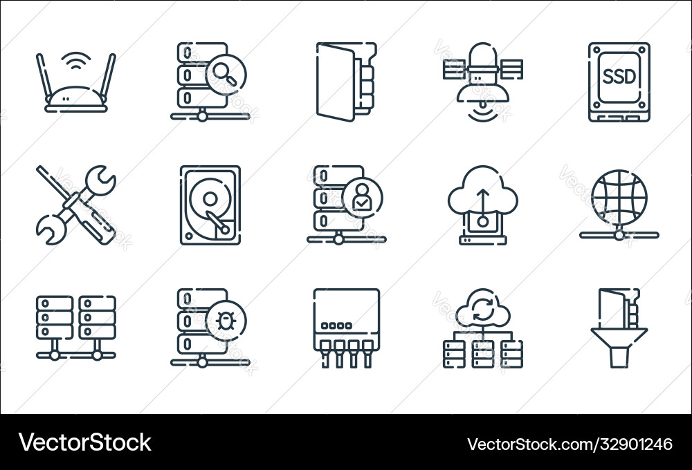 Database and servers line icons linear set Database and servers line icons linear set vector image