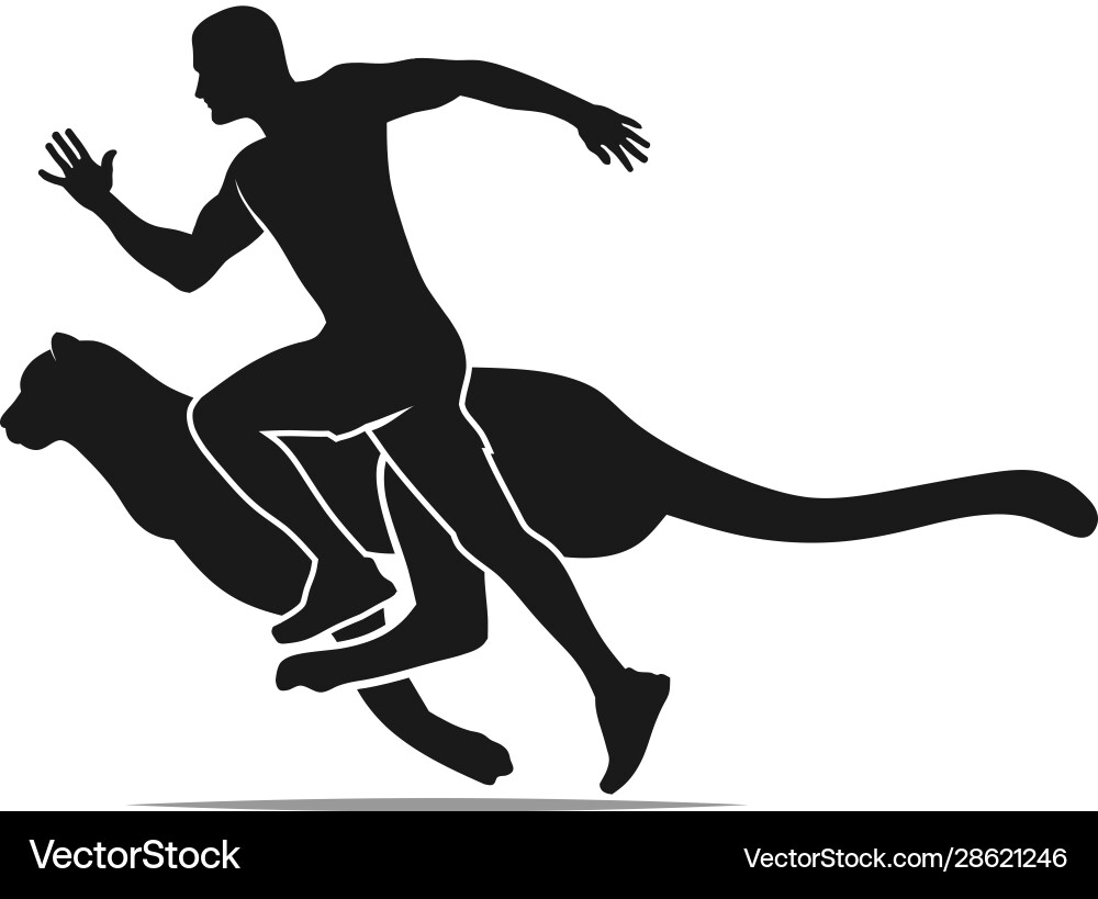 Fast running man with cheetah Fast running man with cheetah vector image