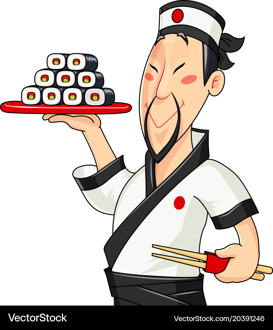 Japanese Chef Serving Sushi Royalty Free Vector Image