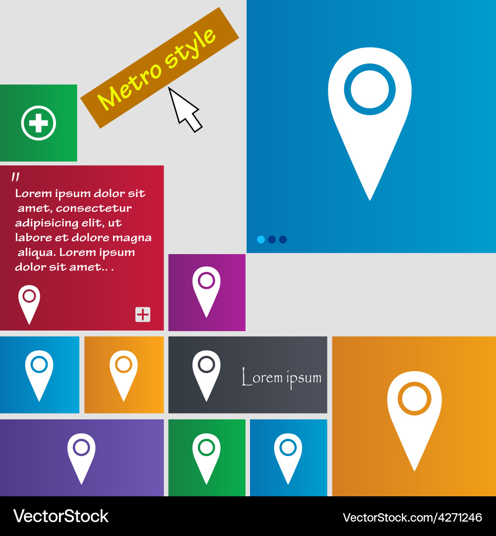 Map pointer icon sign metro style buttons modern vector image