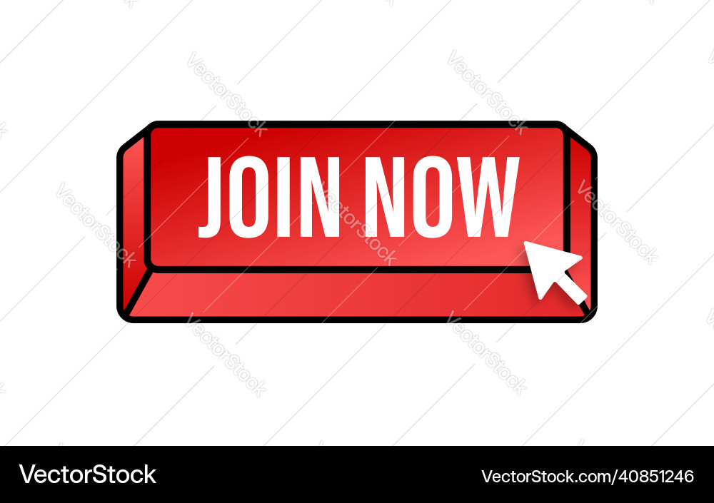 Modern icon with red join now button on white Modern icon with red join now button on white vector image