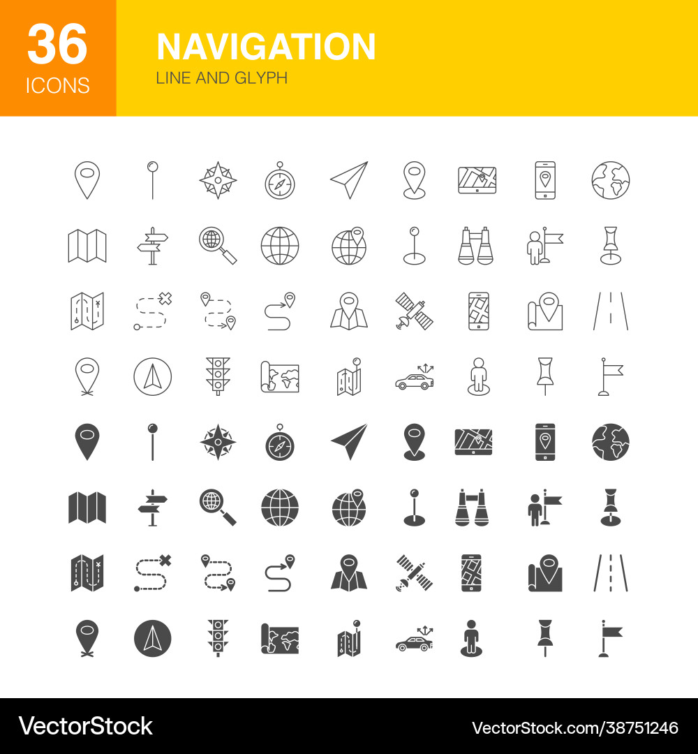 Navigation line web glyph icons Navigation line web glyph icons vector image