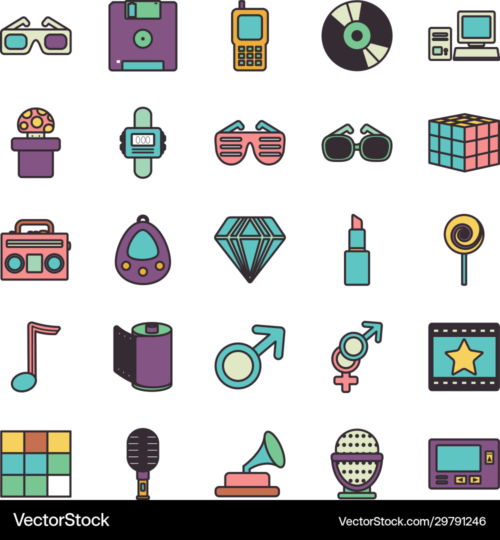 Retro line fill style icon set design Retro line fill style icon set design vector image