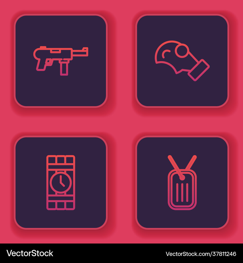 Set line submachine gun m3 dynamite and timer Set line submachine gun m3 dynamite and timer vector image