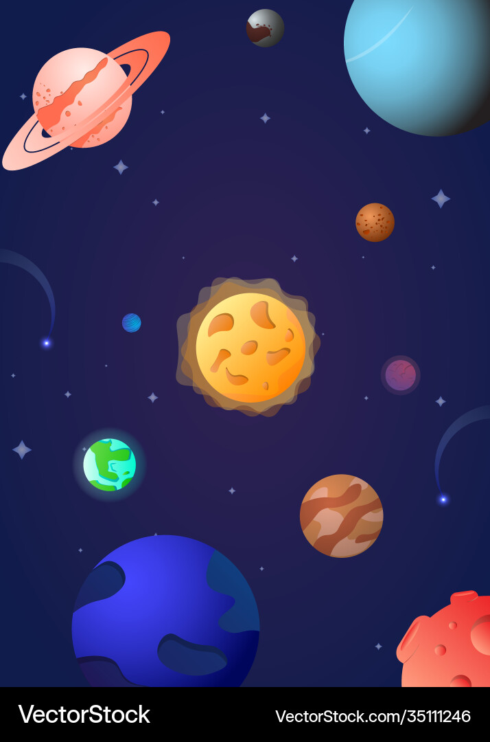 Solar system space with planets and asteroids Solar system space with planets and asteroids vector image