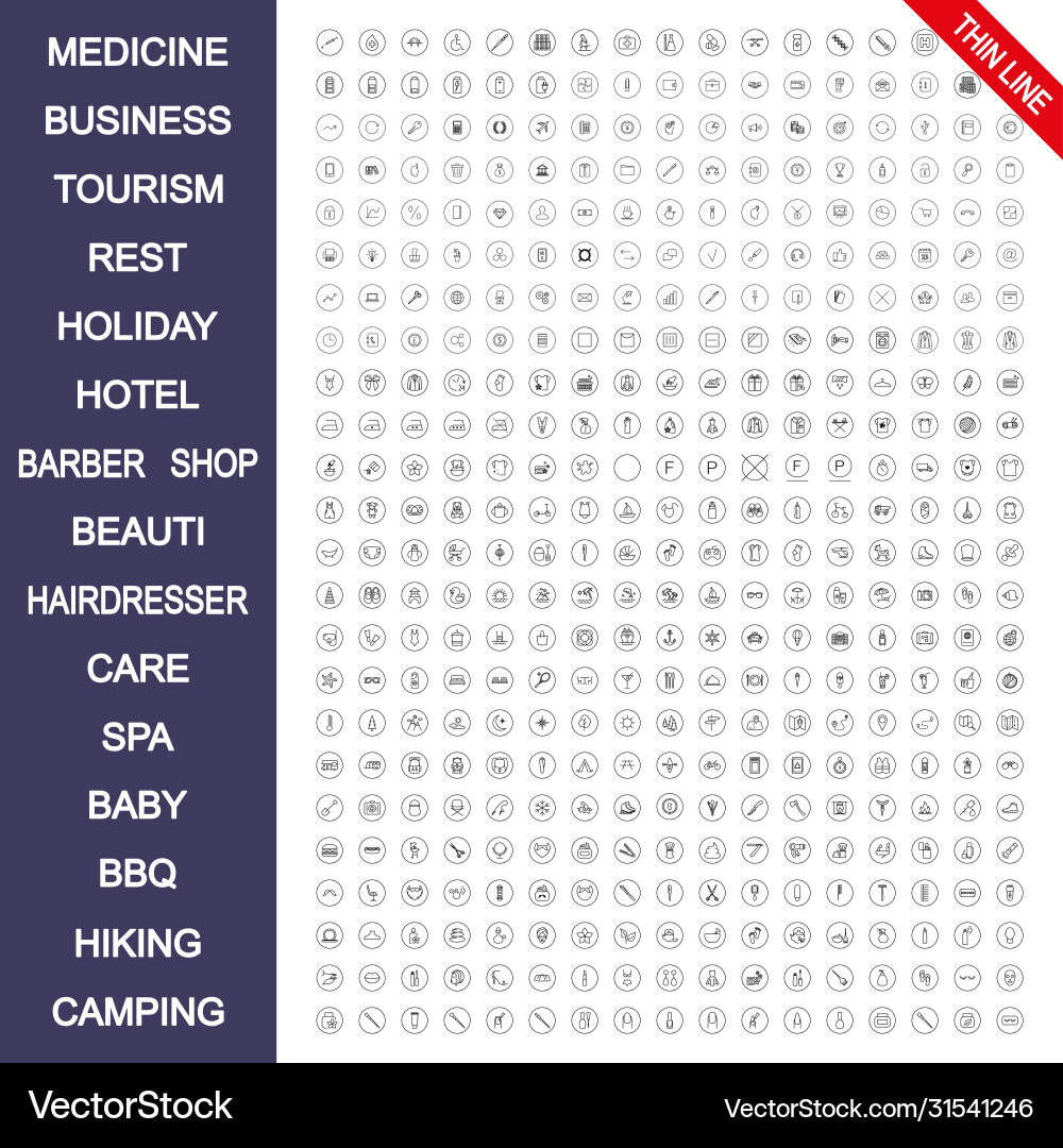Thin Line Icon Set - Diverse Concepts vector image
