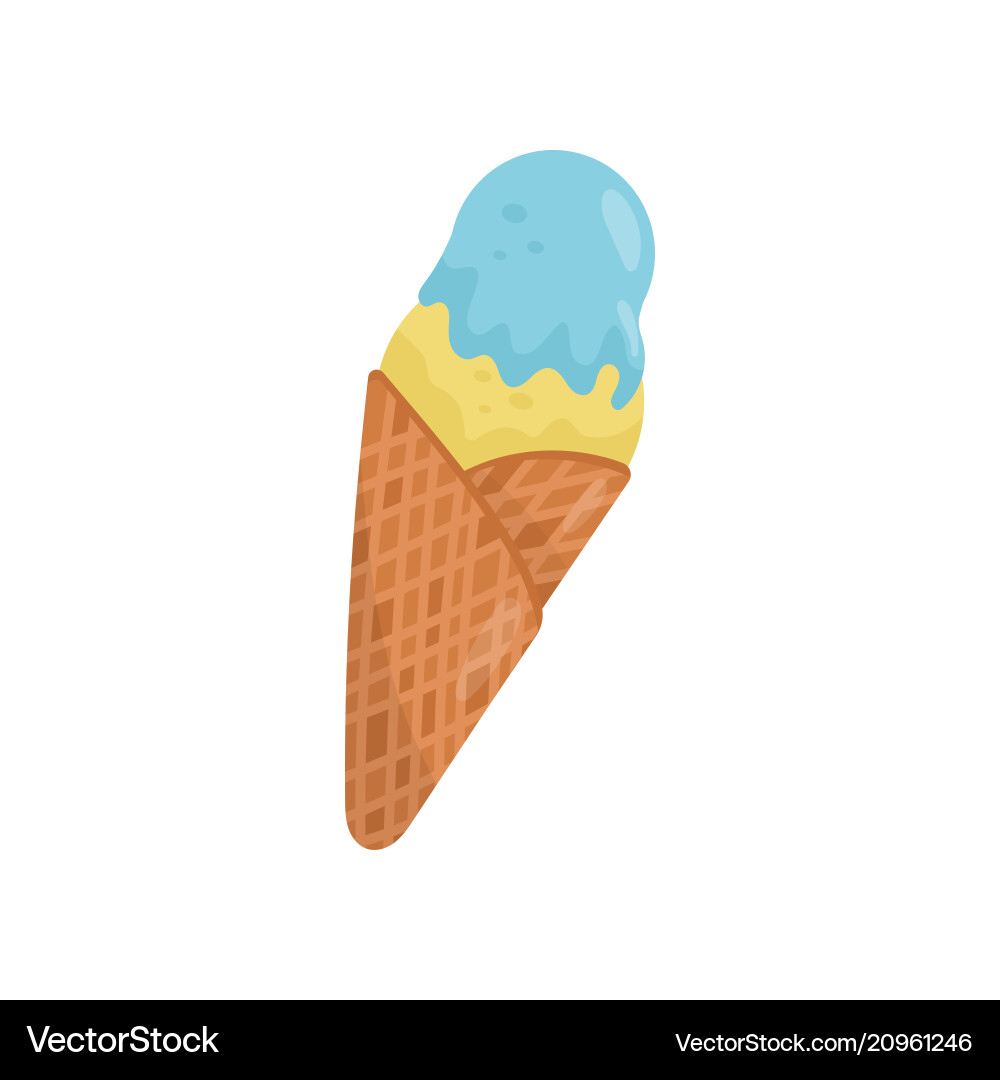 Waffle cone with ball of yellow and blue ice-cream Waffle cone with ball of yellow and blue ice-cream vector image
