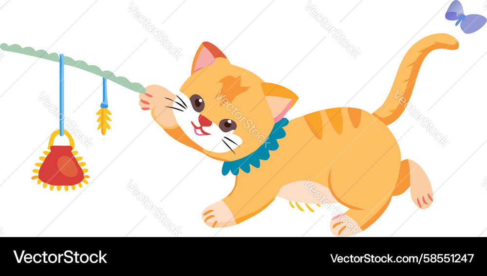 Adorable Kitten Playing with String Toy Vector Image