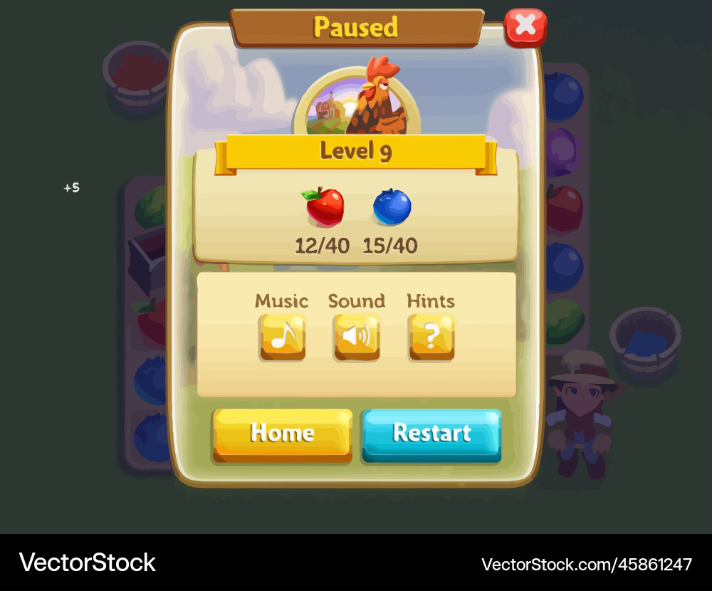 Complete set of level button game ui pop-up icon Vector Image