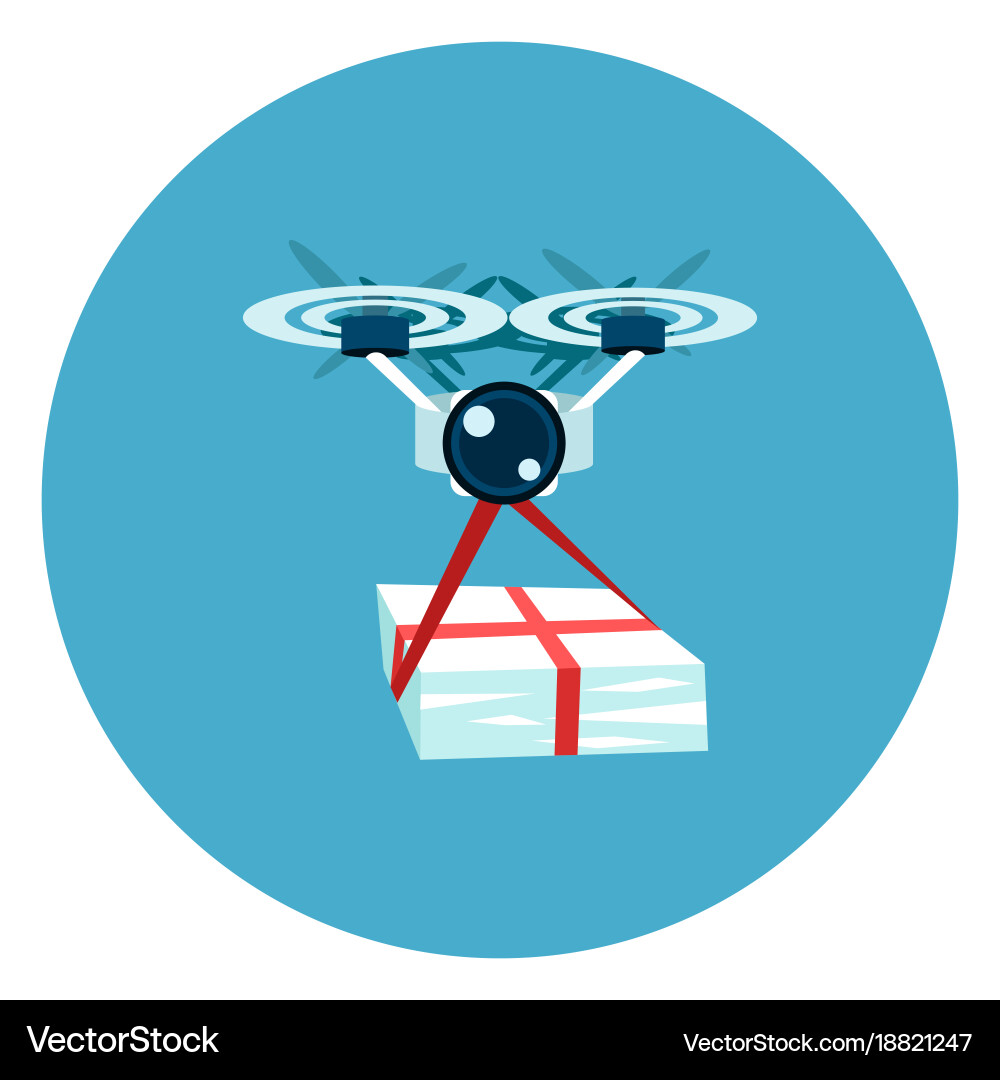 Drone delivery icon web button on round blue vector image