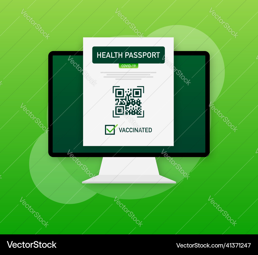 Health passport qr code in linear style on green vector image